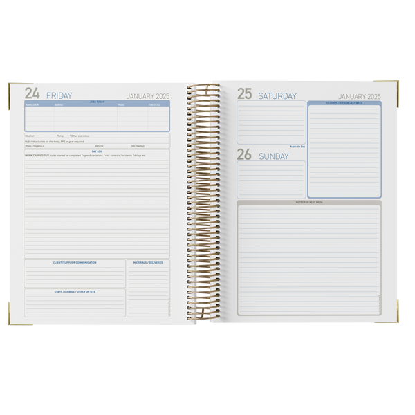 2026 Construction Diary for Tradies - A4 Leather Hard Cover Spiral Bound