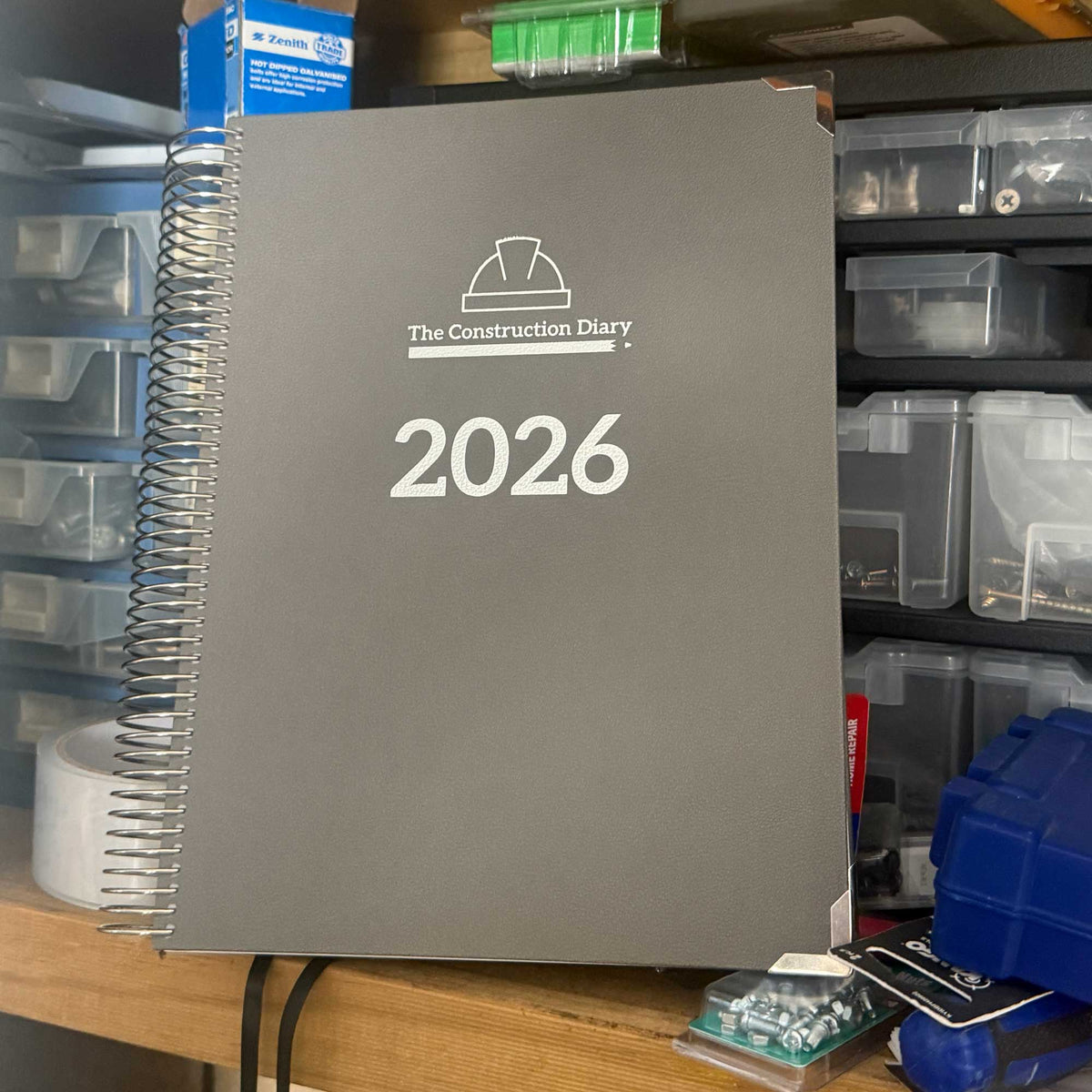 2026 Construction Diary for Tradies - A4 Leather Hard Cover Spiral Bound