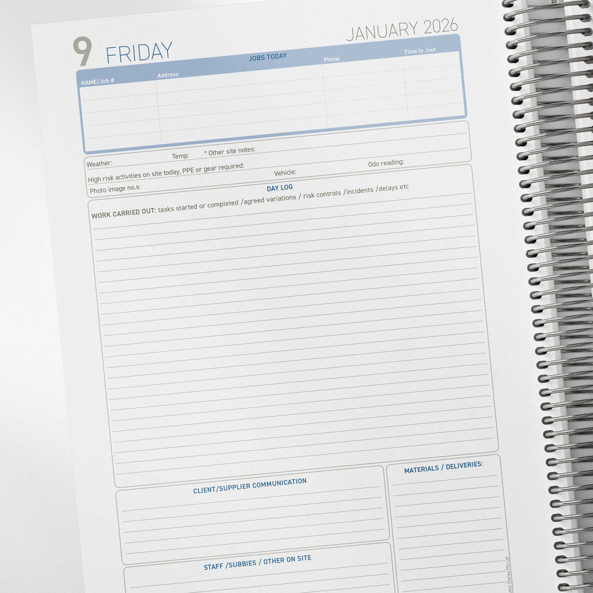 2026 Construction Diary for Tradies - A4 Leather Hard Cover Spiral Bound