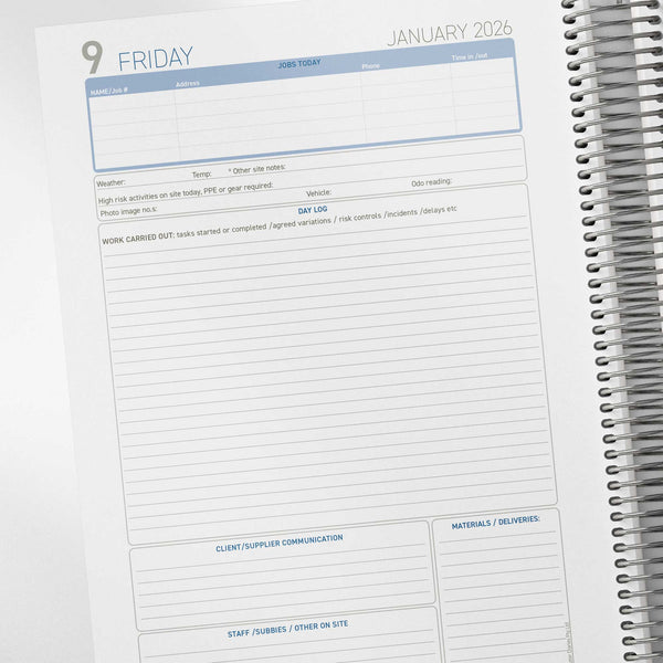 2026 Construction Diary for Tradies - A4 Leather Hard Cover Spiral Bound