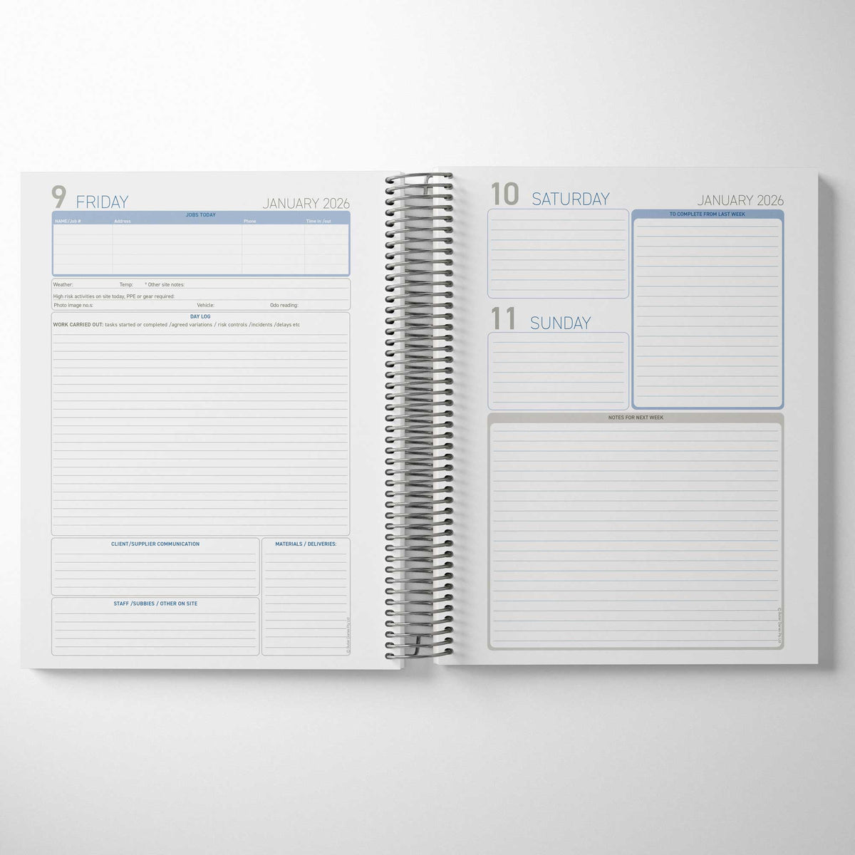 2026 Construction Diary for Tradies - A4 Leather Hard Cover Spiral Bound