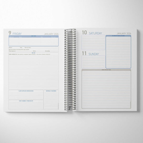2026 Construction Diary for Tradies - A4 Leather Hard Cover Spiral Bound