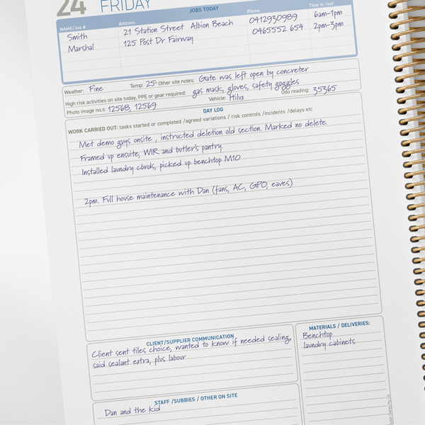 Close-up of a planner with handwritten notes and tasks.