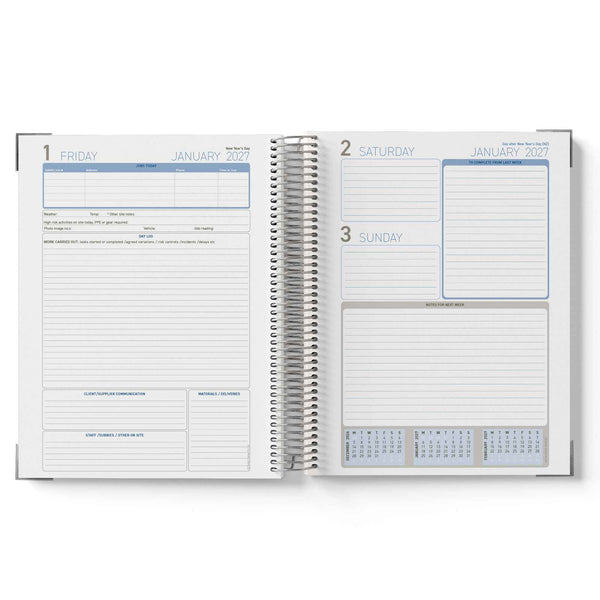 2027 Construction Diary for Tradies - A4 Leather Hard Cover Spiral Bound - $79.99